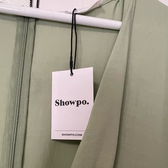 SHOWPO TYRICIA LONG SLEEVE TIE FRONT CUT OUT MIDI DRESS IN SAGE - Picture 5 of 7